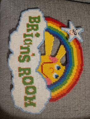Brian's Room- Vintage Handmade Stitched Rainbow Smiley Sun Sign